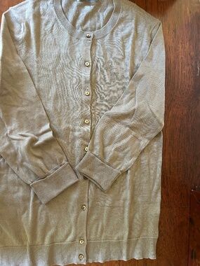 Gap Superfine Cardigan Olive Green Small Classic Crew Neck